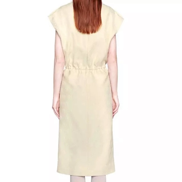 New Authentic Gucci GG Stripe Midi-Dress Ivory Gold Wool Silk Size 38 XS US 2 - Picture 3 of 13